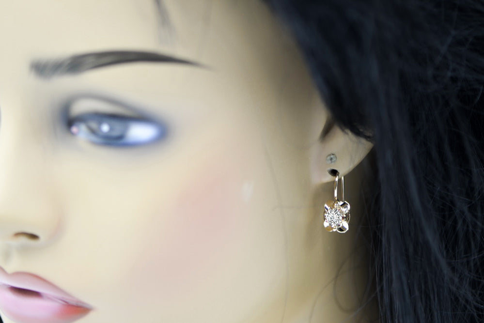 Vintage Zircon Craft Earrings in 14K Rose Gold (vec116r-zi) — side view showing the setting
