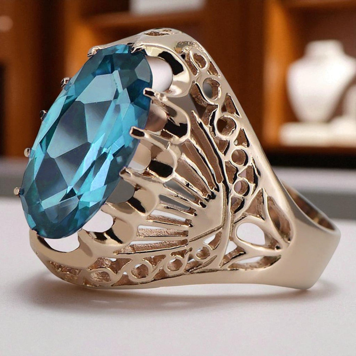 Vintage Aquamarine Ring in 14K Rose Gold (vrc020r-aq)