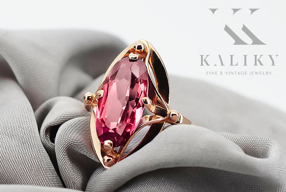 Vintage Ruby Ring in 14K Rose Gold (vrc047r-rb) — worn on the hand, showing profile