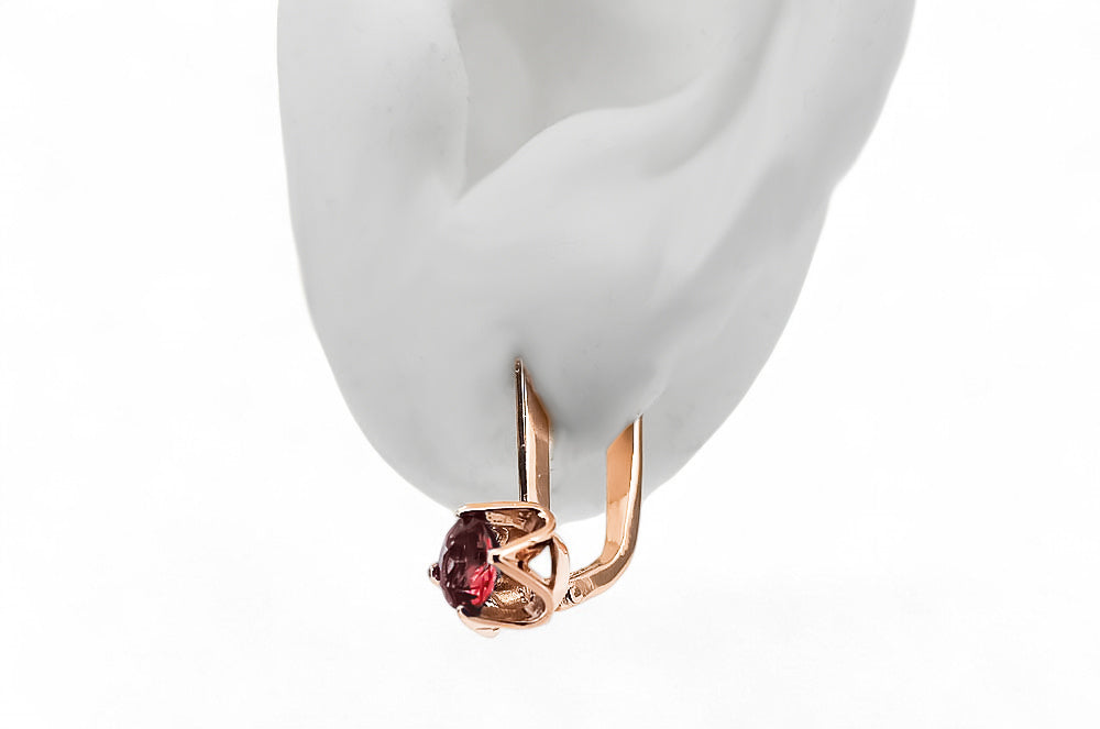 Vintage Ruby Earrings in 14K Rose Gold (vec005r-rb) — close-up of the hallmark on the inner band
