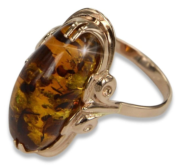 Vintage Amber Ring in 14K Rose Gold (vrab010)