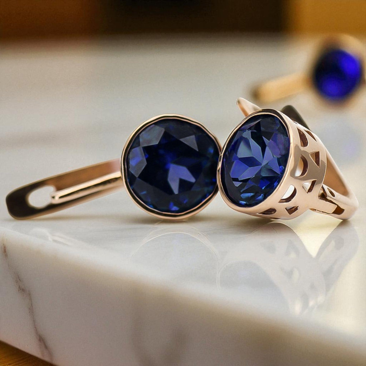 Vintage Sapphire Earrings in 14K Rose Gold (vec107r-sp)
