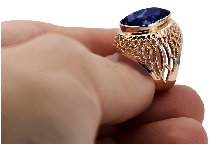 Vintage Sapphire Ring in Rose Gold-Plated Sterling Silver (vrc089rp-sp) — full view of the piece