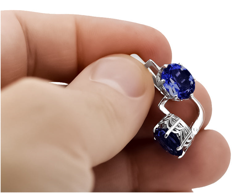 Vintage Sapphire Earrings in Sterling Silver (vec003s-sp) — close-up of the hallmark on the inner band
