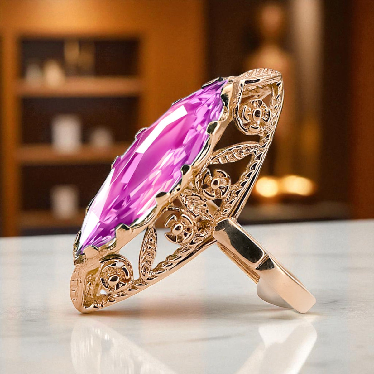 Vintage Amethyst Ring in 14K Rose Gold (vrc005r-am)