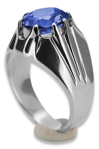 Vintage Sapphire Ring in Sterling Silver (vrc016s-sp) — worn on the neckline, showing the drape