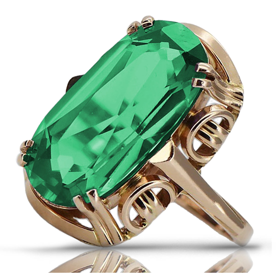 Vintage Emerald Ring in 14K Rose Gold (vrc038r-em) — full view of the piece