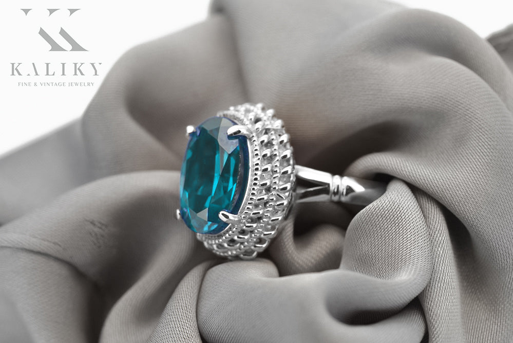 Vintage Aquamarine Ring in Sterling Silver (vrc068s-aq)