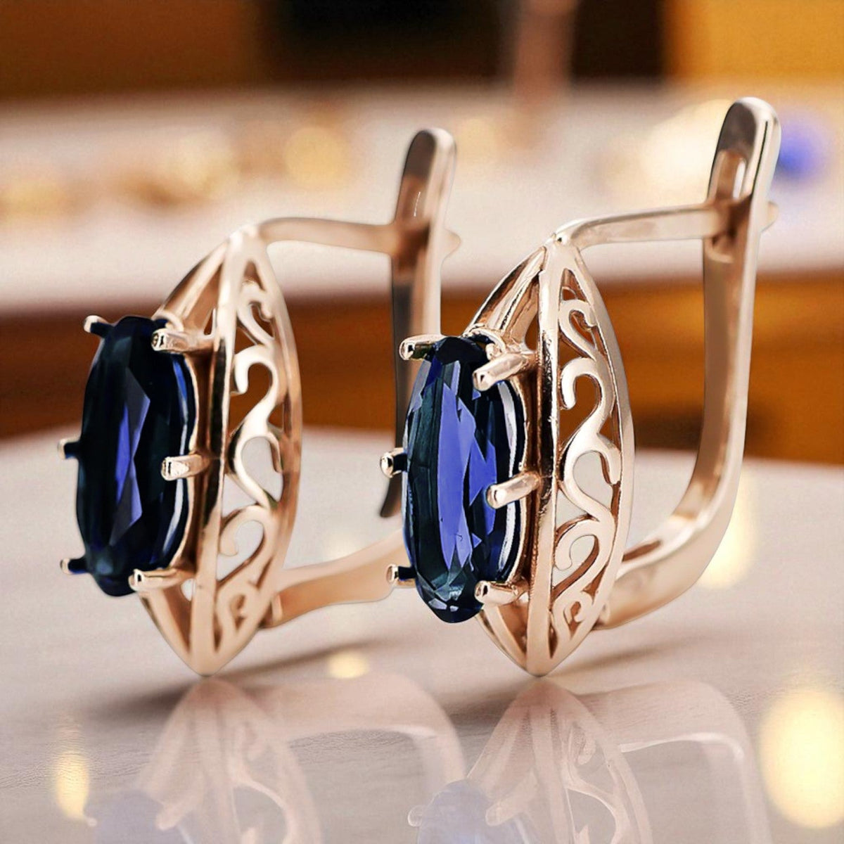 Vintage Sapphire Earrings in 14K Rose Gold (vec141r-sp)