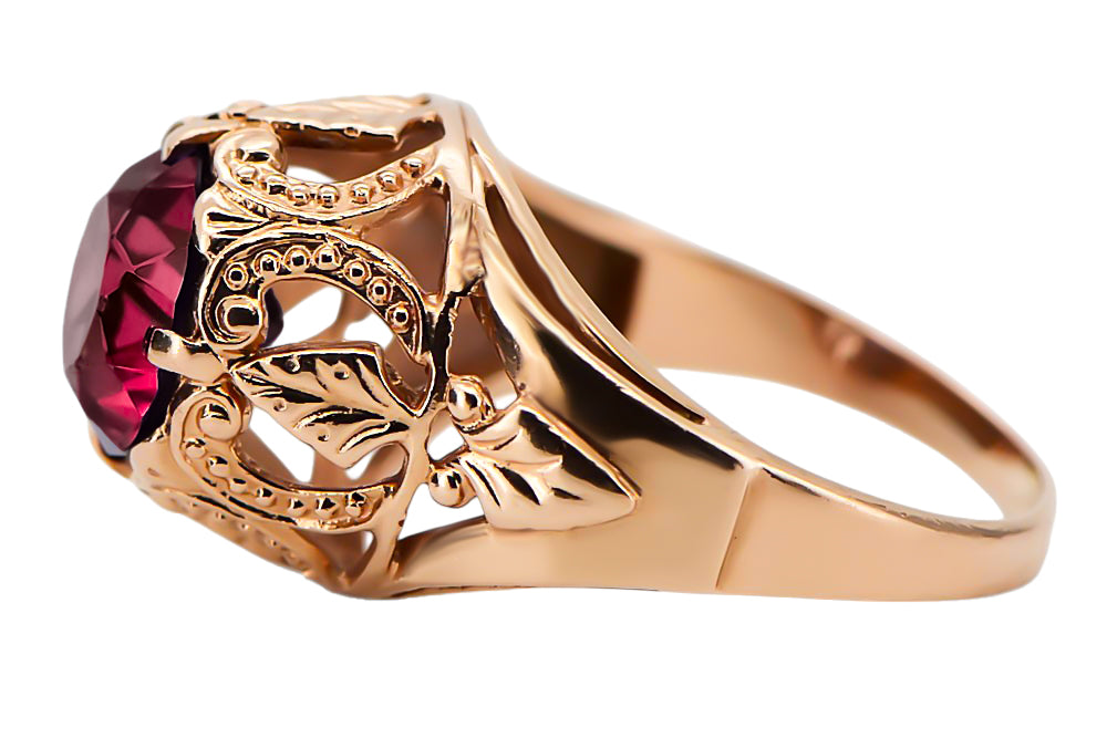 Vintage Ruby Ring in 14K Rose Gold (vrc080r-rb) — worn on the hand, showing profile