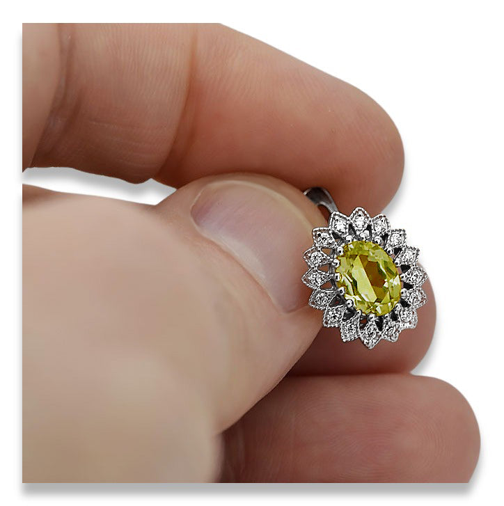 Vintage Yellow Peridot Earrings in 14K White Gold (vec125w-yp) — close-up of the hallmark on the inner band