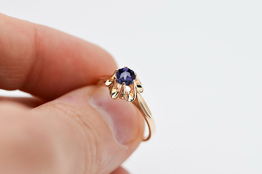 Vintage Alexandrite Ring in 14K Rose Gold (vrc004r-ax) — close-up of the hallmark on the inner band