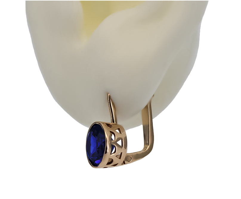Vintage Sapphire Earrings in 14K Rose Gold (vec107r-sp) — close-up of the hallmark on the inner band