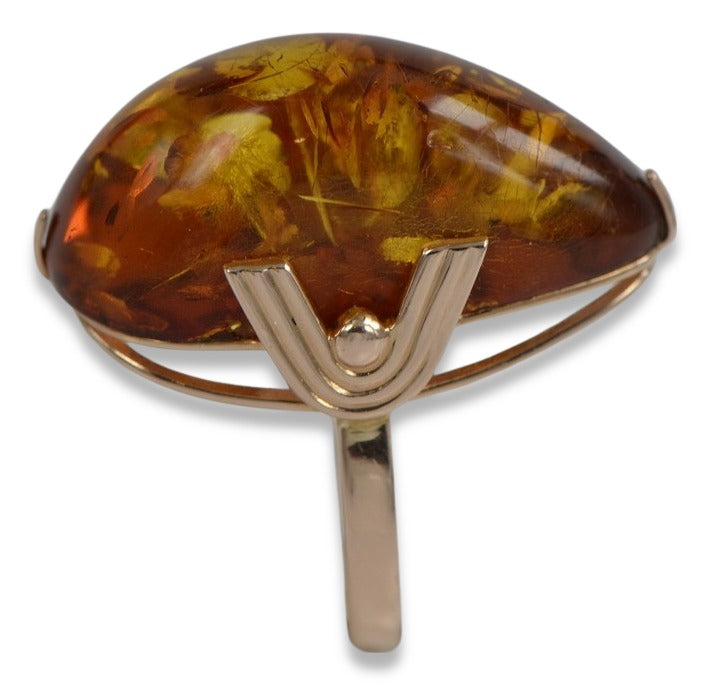 Vintage Amber Ring in 14K Rose Gold (vrab040) — close-up of the hallmark on the inner band