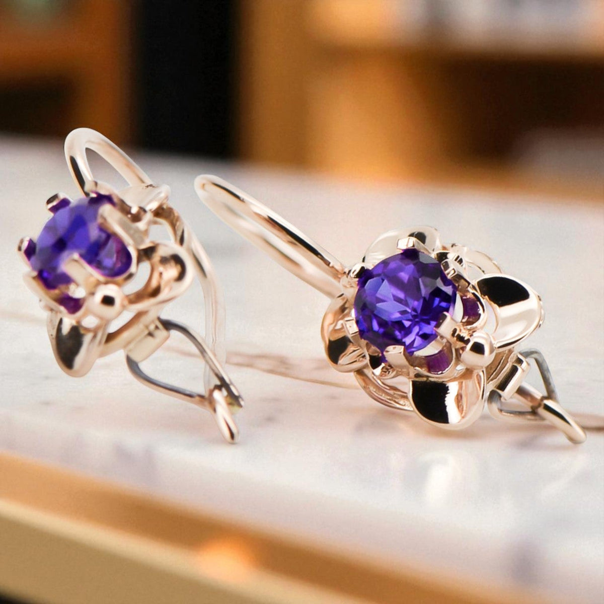 Vintage Alexandrite Earrings in 14K Rose Gold (vec116r-ax)