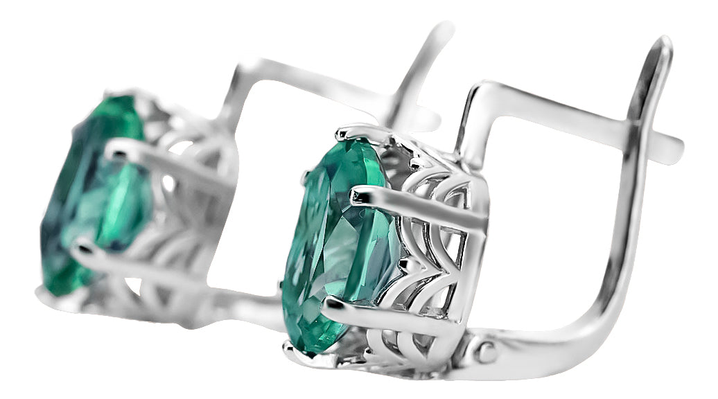 Vintage Emerald Earrings in Sterling Silver (vec003s-em) — back view with the clasp