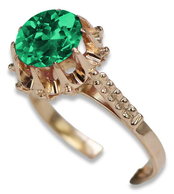 Vintage Emerald Ring in 14K Rose Gold (vrc045r-em) — worn on the hand, showing profile