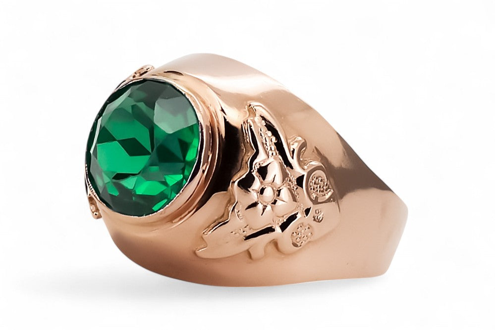 Vintage Emerald Craft Ring in 14K Rose Gold (vrc078r-em) — close-up of the stone and setting