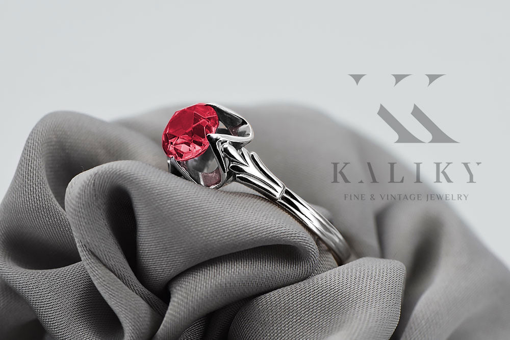 Vintage Ruby Ring in Sterling Silver (vrc023s-rb) — worn on the hand, showing profile