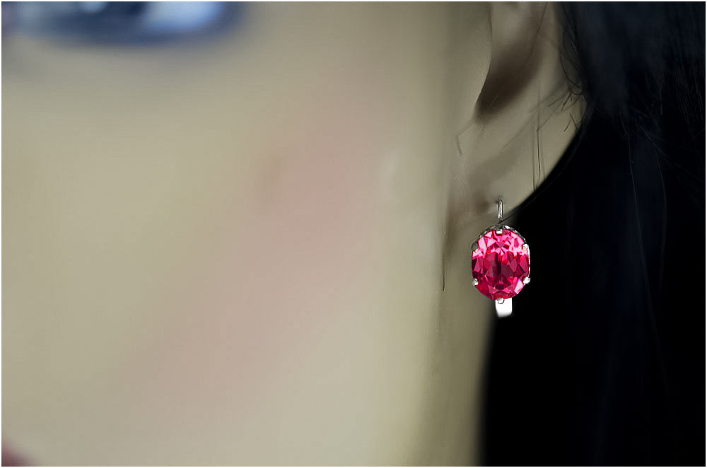 Vintage Ruby Earrings in Sterling Silver (vec003s-rb) — side view showing the setting
