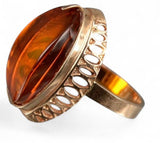 Vintage Amber Ring in 14K Rose Gold (vrab050)