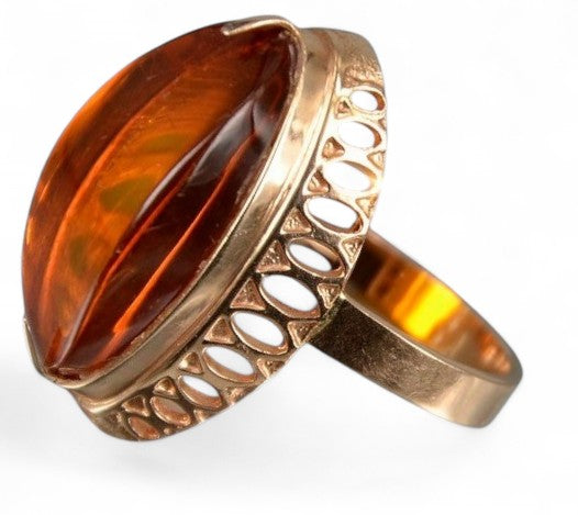 Vintage Amber Ring in 14K Rose Gold (vrab050)