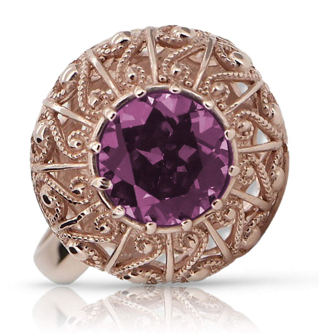Vintage Amethyst Craft Ring in 14K Rose Gold (vrc059r-am) — close-up of the hallmark on the inner band