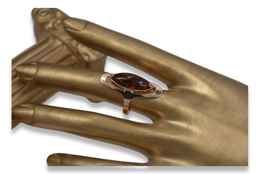 Vintage Amber Ring in 14K Rose Gold (vrab016) — full view of the piece
