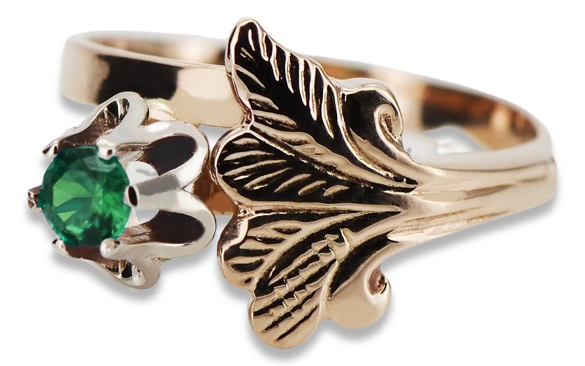 Vintage Emerald Ring in 14K Rose Gold (vrc169r-em) — full view of the piece