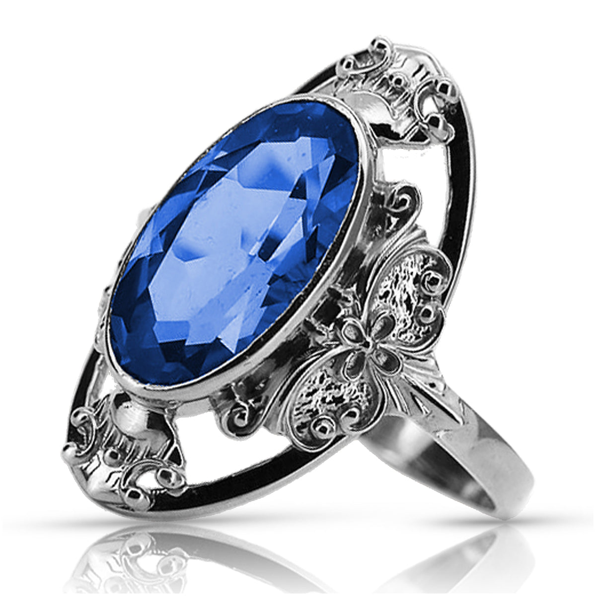Vintage Sapphire Ring in Sterling Silver (vrc014s-sp) — close-up of the hallmark on the inner band