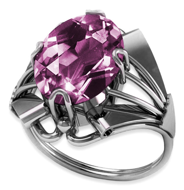 Vintage Amethyst Ring in Sterling Silver (vrc015s-am) — worn on the neckline, showing the drape