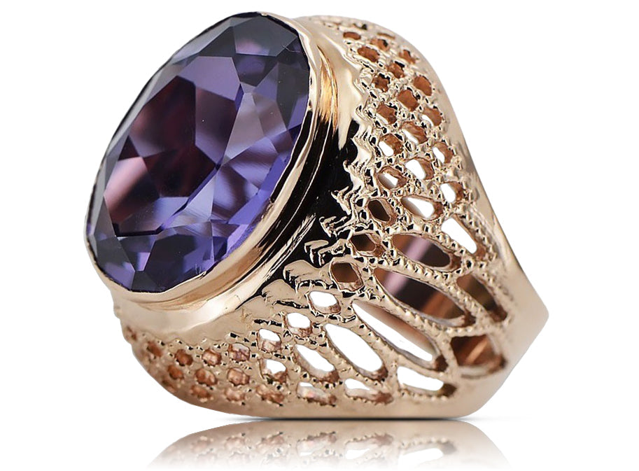 Vintage Alexandrite Ring in 14K Rose Gold (vrc089r-ax) — full view of the piece