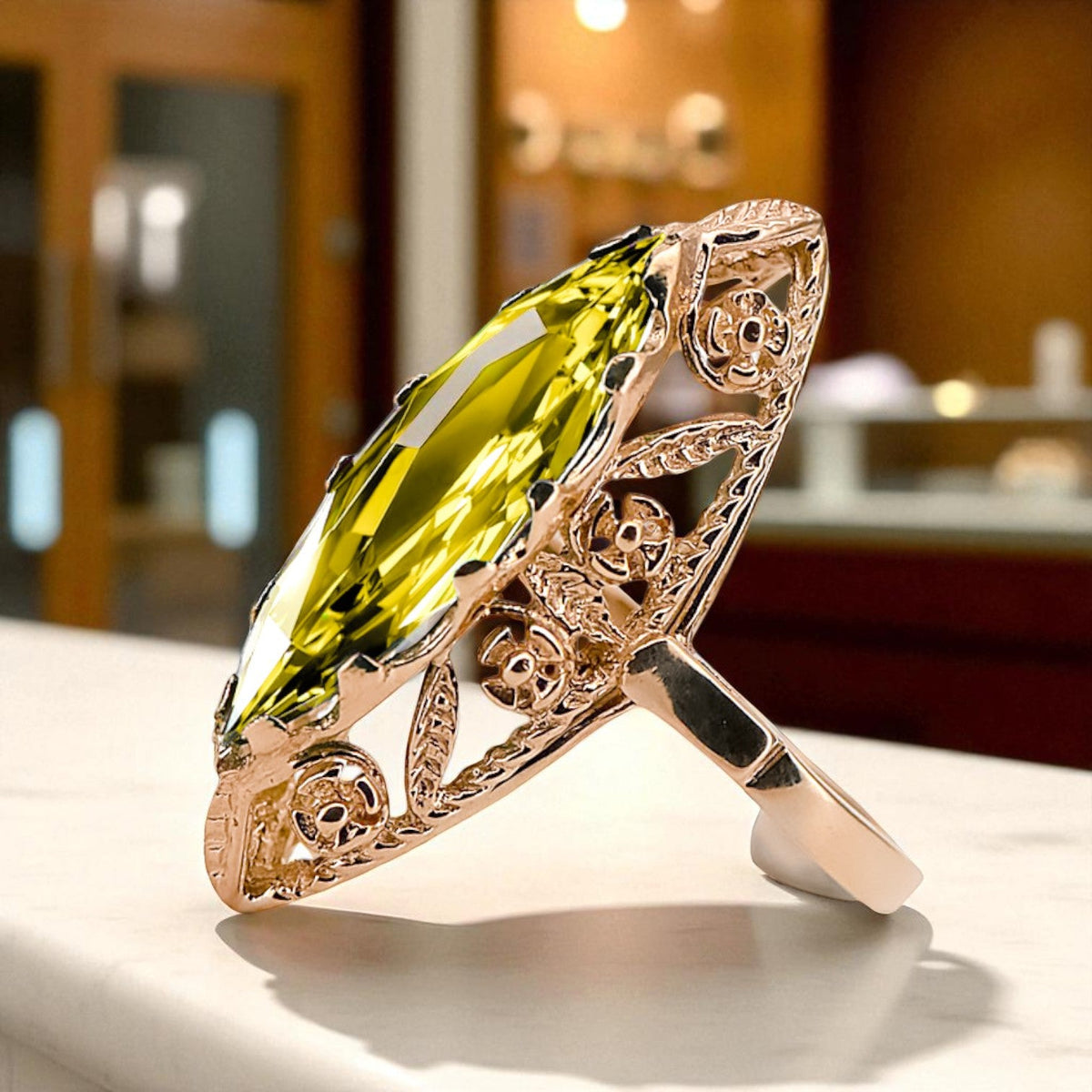 Vintage Yellow Peridot Craft Ring in 14K Rose Gold (vrc005r-yp)