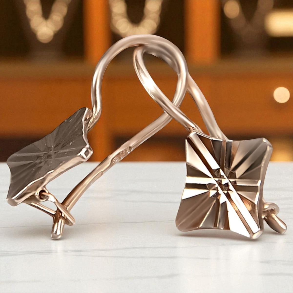 Vintage Square Earrings in 14K Rose Gold (ven156)