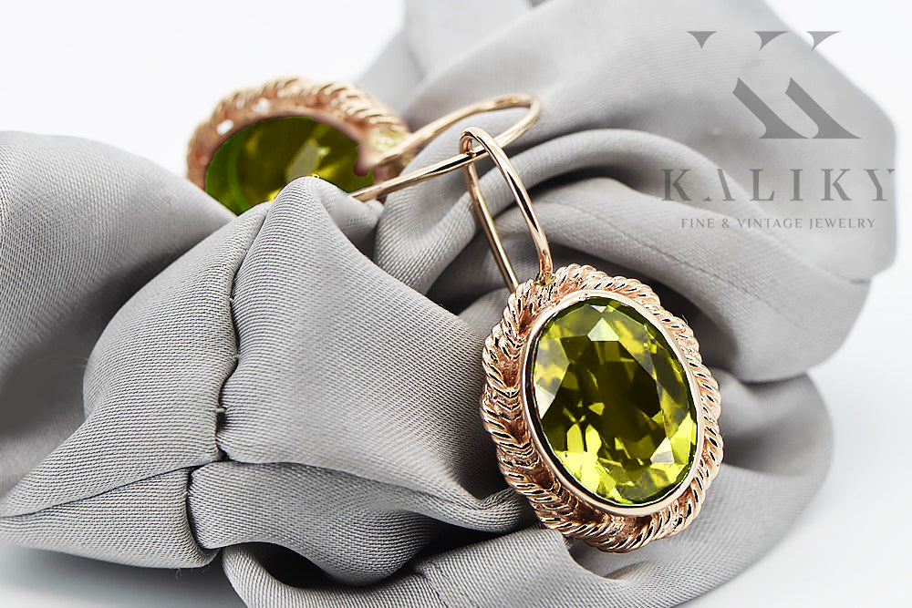 Vintage Yellow Peridot Earrings in 14K Rose Gold (vec007r-yp) — close-up of the hallmark on the inner band