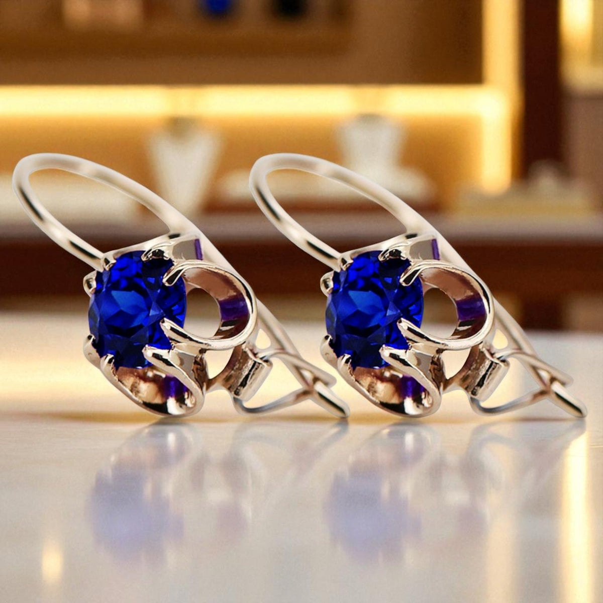 Vintage Sapphire Earrings in 14K Rose Gold (vec035r-sp)