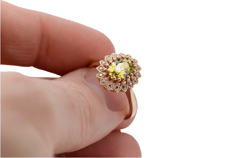 Vintage Yellow Peridot Ring in 14K Rose Gold (crc012r-yp) — full view of the piece