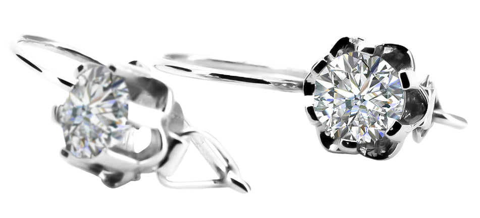 Vintage Zircon Cubic Earrings in Sterling Silver (vec019s-zi) — close-up of the stone and setting