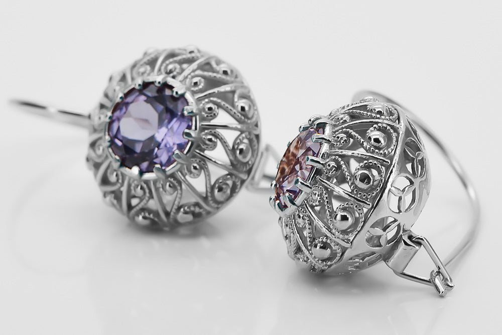 Vintage Alexandrite Earrings in Sterling Silver (vec002s-ax) — close-up of the hallmark on the inner band
