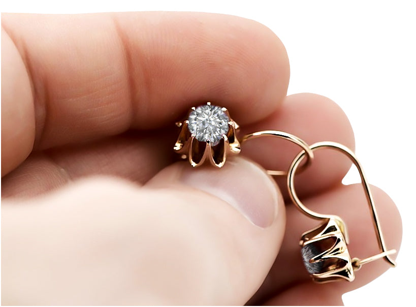 Vintage Zircon Earrings in 14K Rose Gold (vec092r-zi) — side view showing the setting