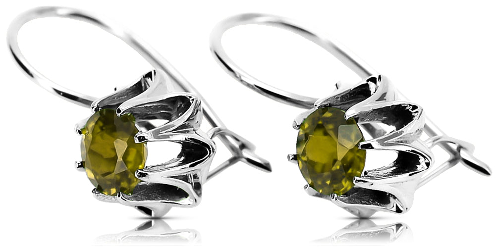 Vintage Yellow Peridot Earrings in Sterling Silver (vec092s-yp) — worn on the hand, showing profile