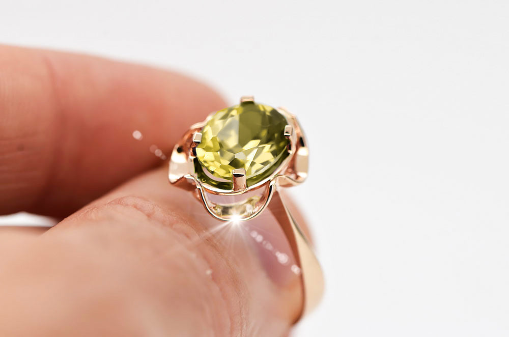 Vintage Yellow Peridot Craft Ring in 14K Rose Gold (vrc206r-yp) — close-up of the hallmark on the inner band