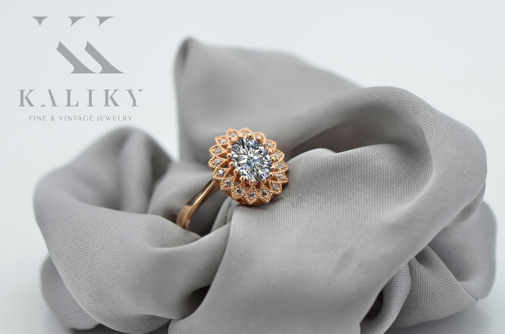 Vintage Zircon Ring in 14K Rose Gold (crc012r-zi) — side view showing the setting