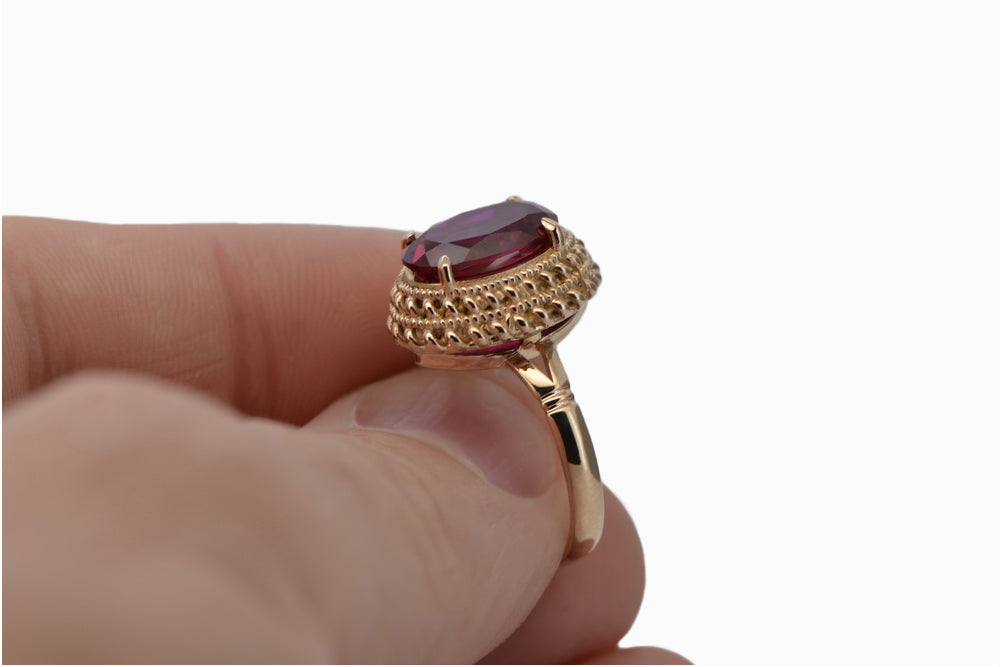 Vintage Ruby Ring in 14K Rose Gold (vrc068r-rb) — close-up of the hallmark on the inner band