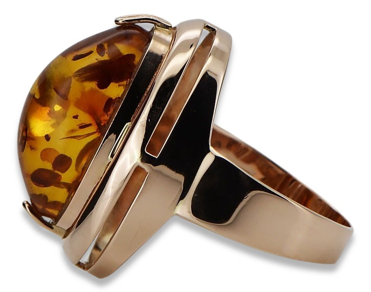 Vintage Amber Ring in 14K Rose Gold (vrab004) — side view showing the setting