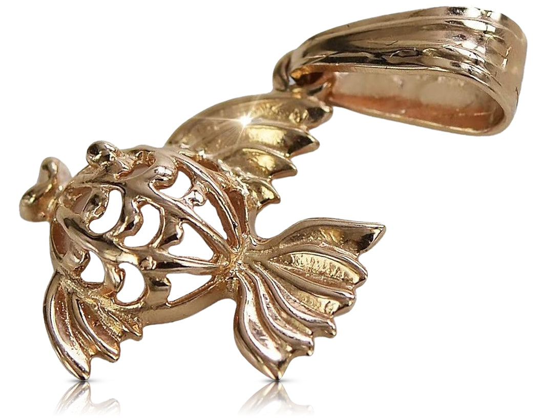 Vintage Fish Pendant in 14K Rose Gold (vpn021) — side view showing the setting