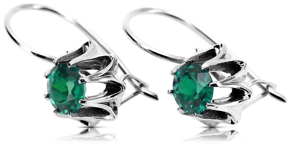 Vintage Emerald Earrings in Sterling Silver (vec092s-em) — worn on the hand, showing profile