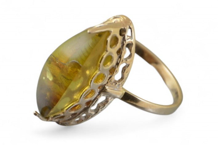 Vintage Amber Ring in 14K Rose Gold (vrab043)