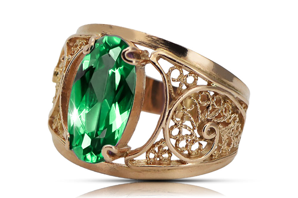 Vintage Emerald Craft Ring in 14K Rose Gold (vrc057r-em) — side view showing the setting