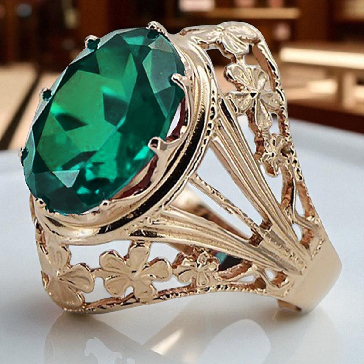 Vintage Emerald Ring in 14K Rose Gold (vrc031r-em)